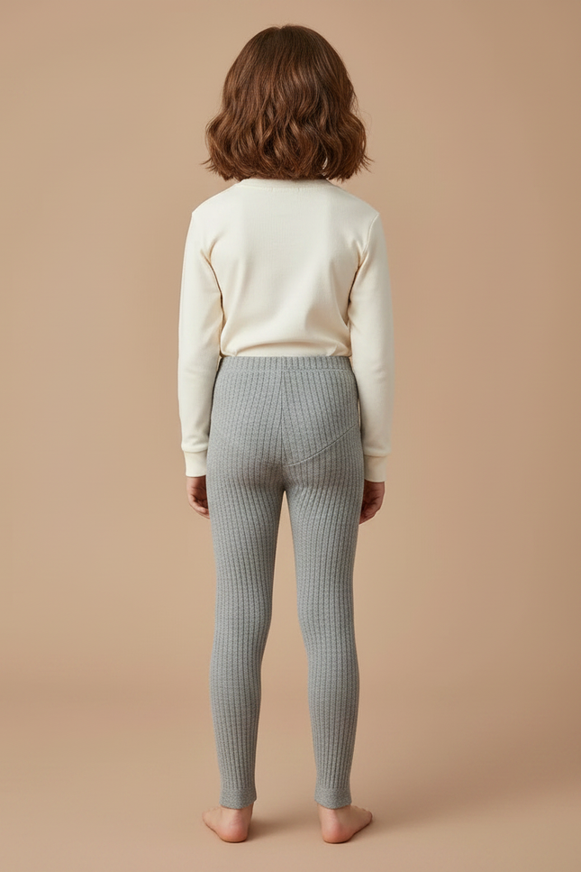 Pantalon Gris Côtelé Tricoté Enfant Confortable - Maille - vue 2
