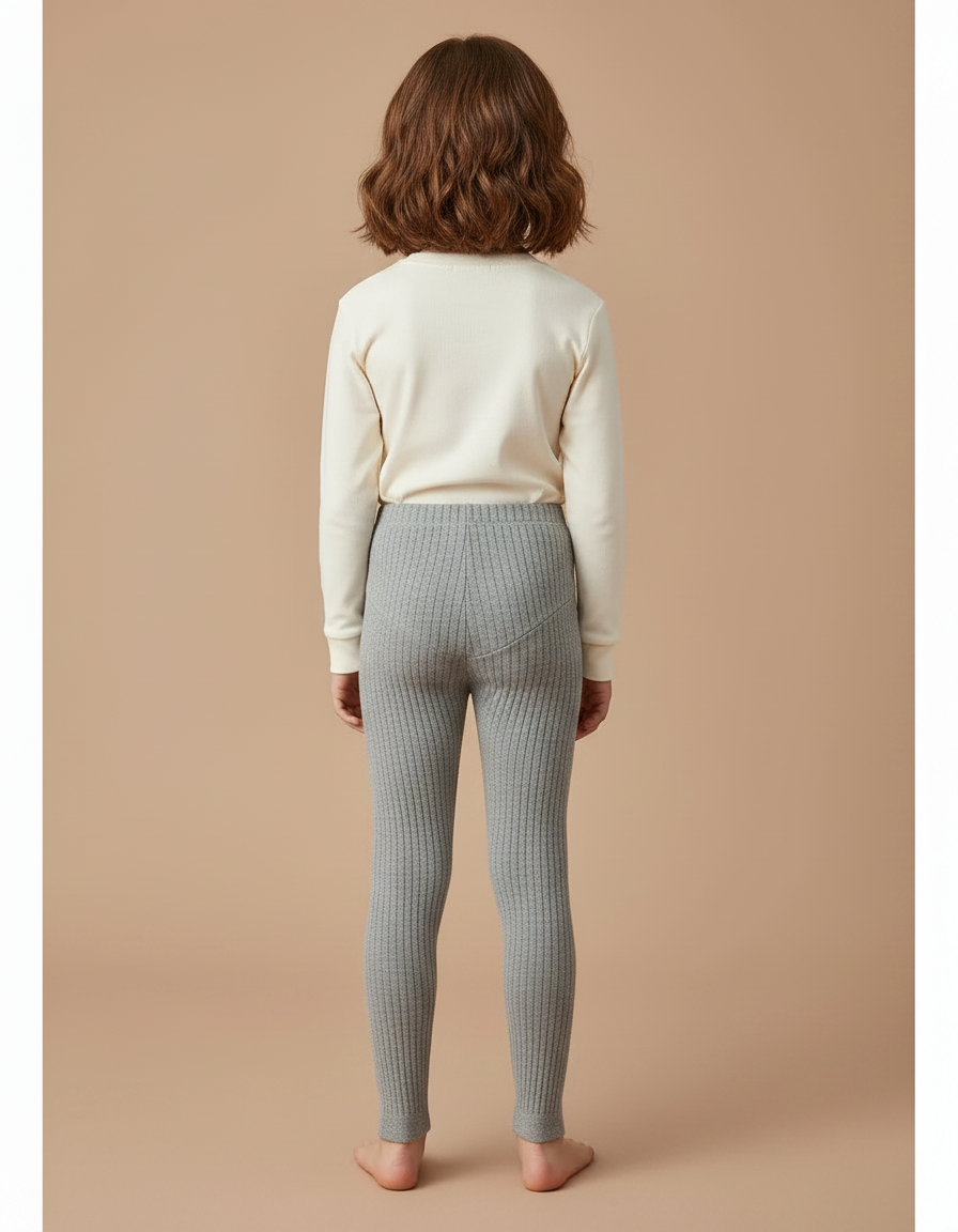 Pantalon Gris Côtelé Tricoté Enfant Confortable - Maille - vue 2