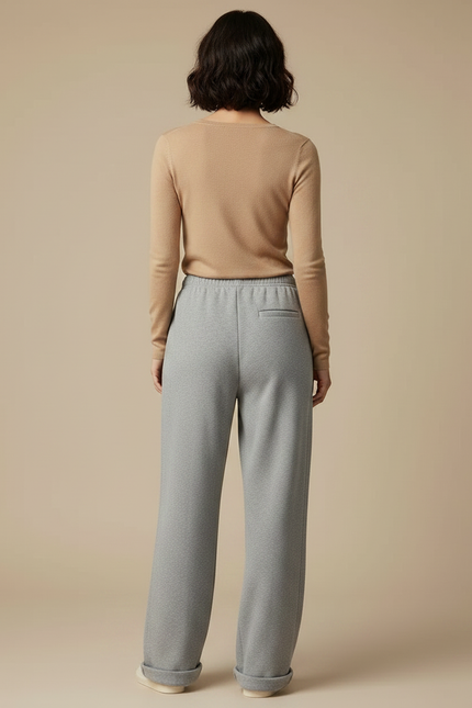 Pantalon Gris Large Molletonné Confortable Femme - vue 2