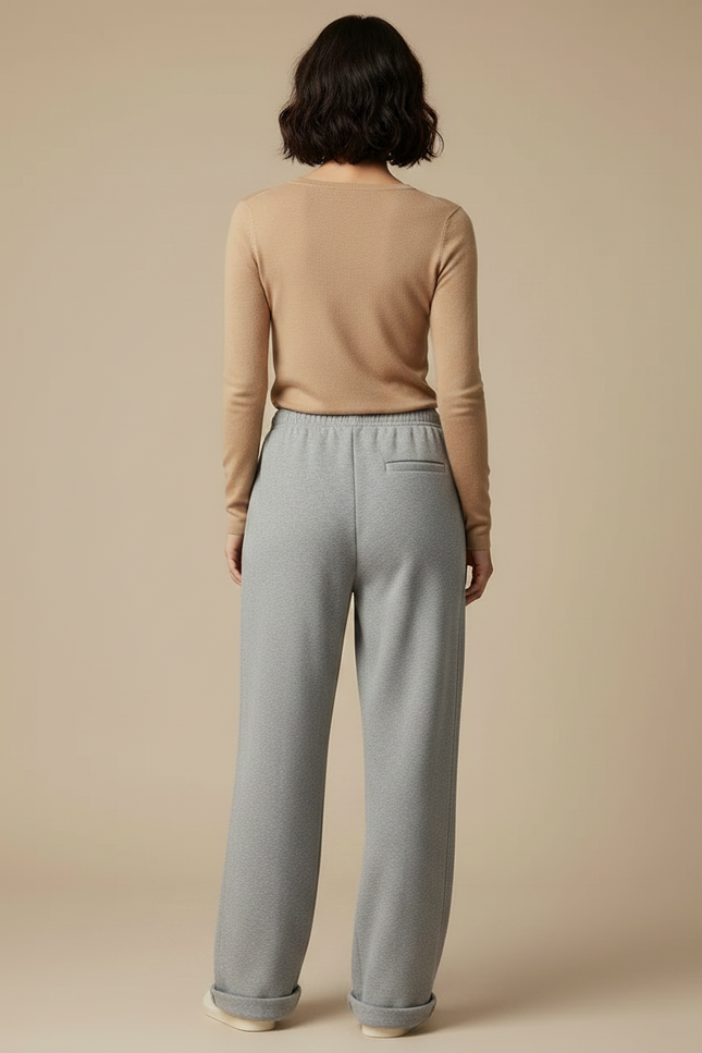 Pantalon Gris Large Molletonné Confortable Femme - vue 2