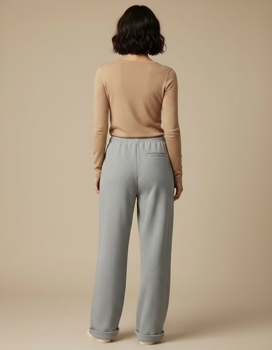 Pantalon Gris Large Molletonné Confortable Femme - vue 2