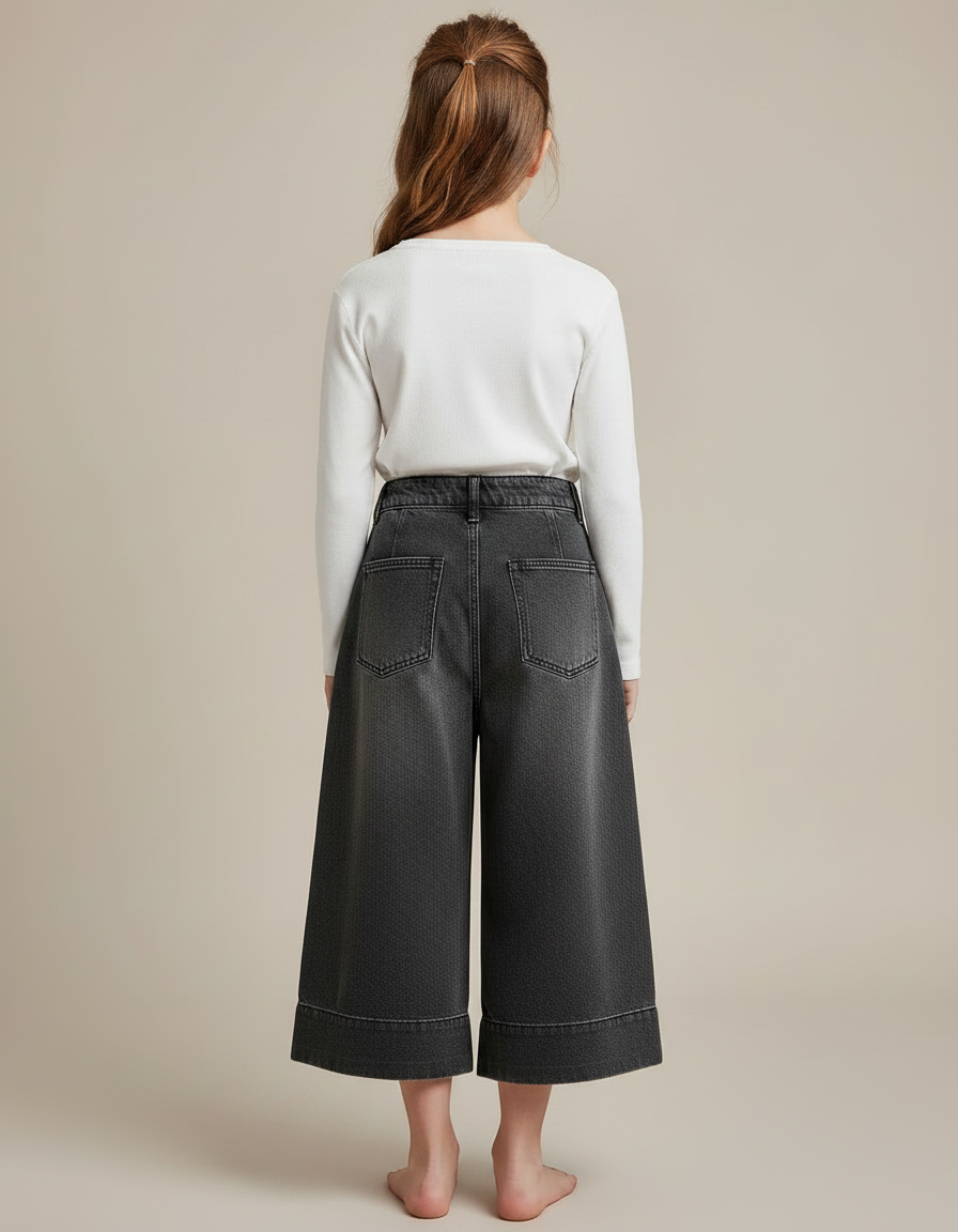 Pantalon Gris Denim Large Plissé Fille - Jean - vue 2