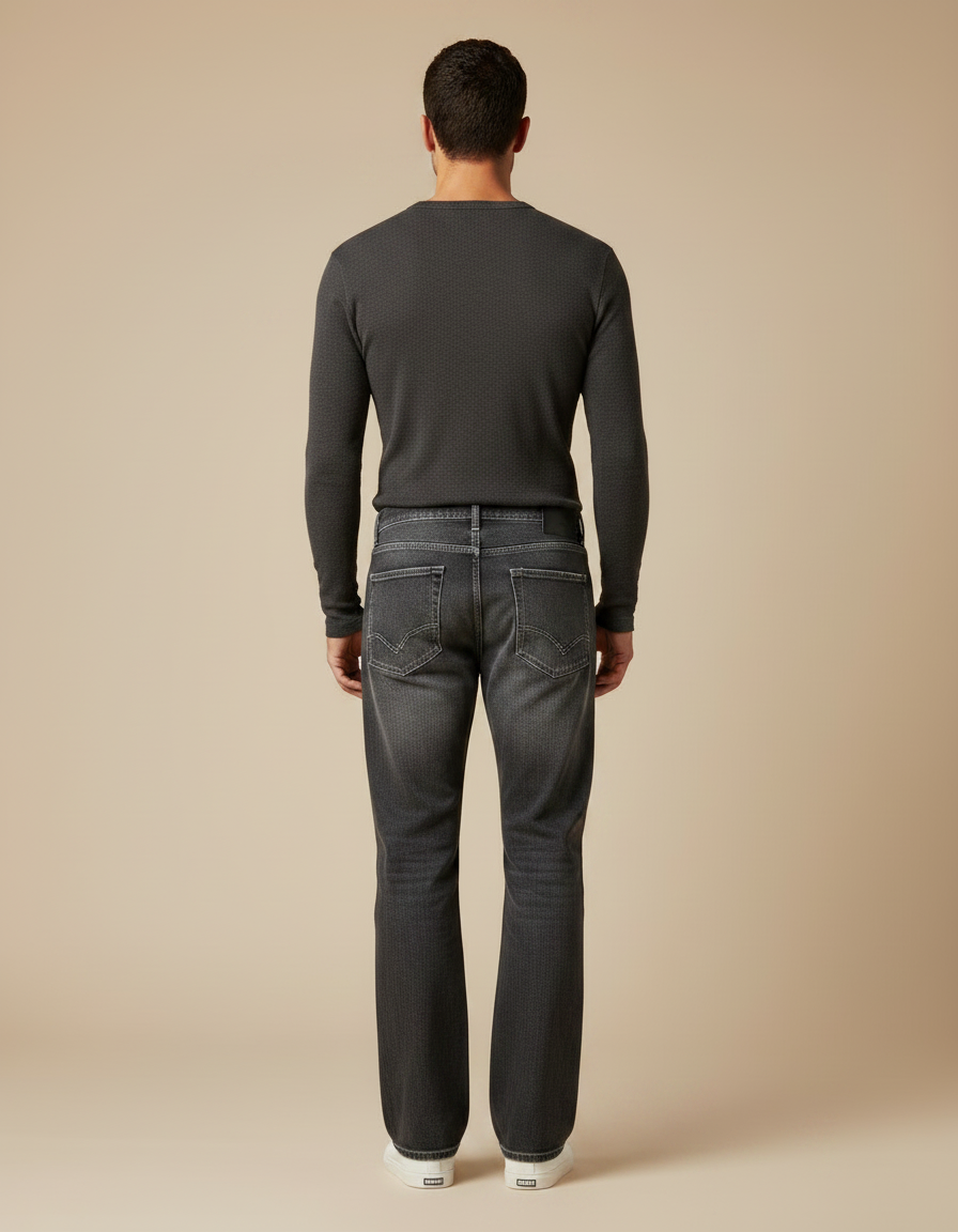Pantalon Gris Droit Brodé Hip Hop Décontracté Homme - Jean - vue 2