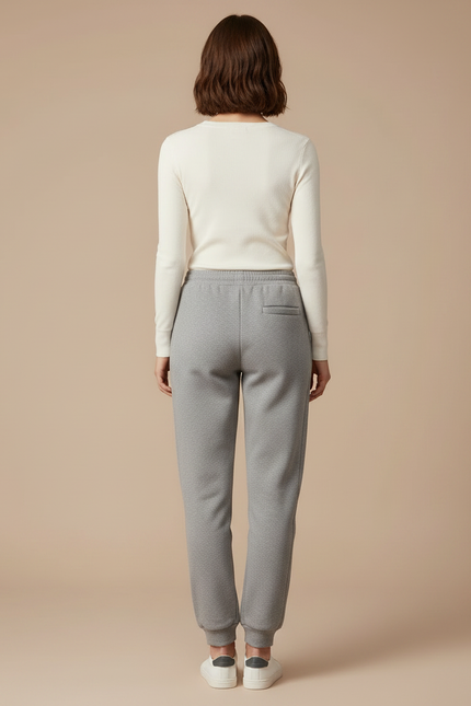 Pantalon Gris Coton Molletonné Logo Sport Décontracté - vue 2