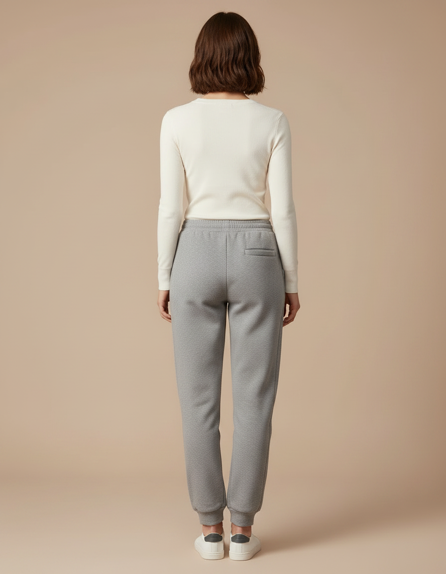 Pantalon Gris Coton Molletonné Logo Sport Décontracté - vue 2
