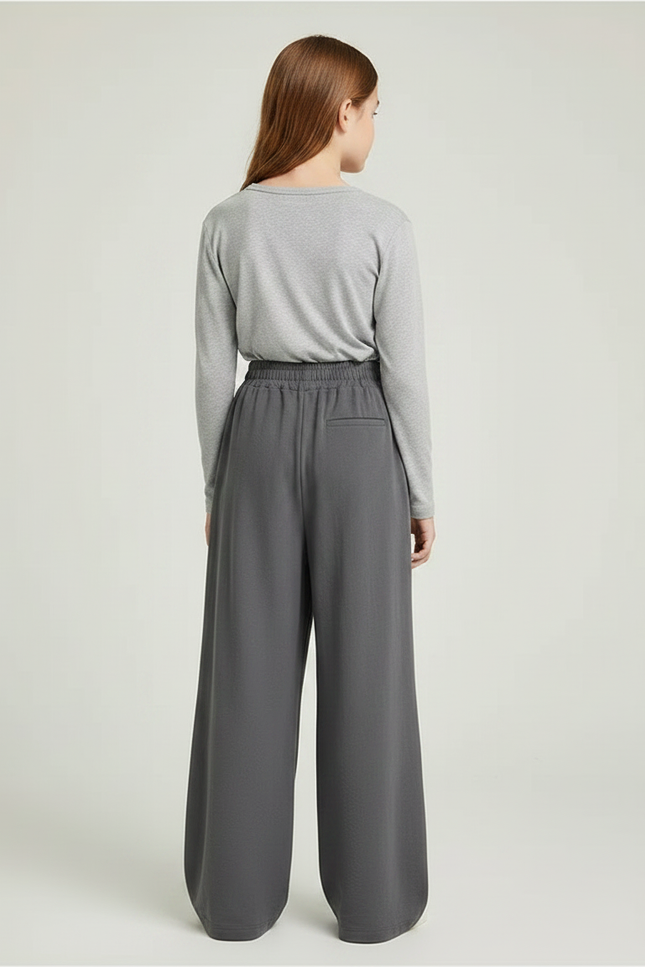 Pantalon Gris Ample Fluide Taille Haute Fille - Viscose - vue 2