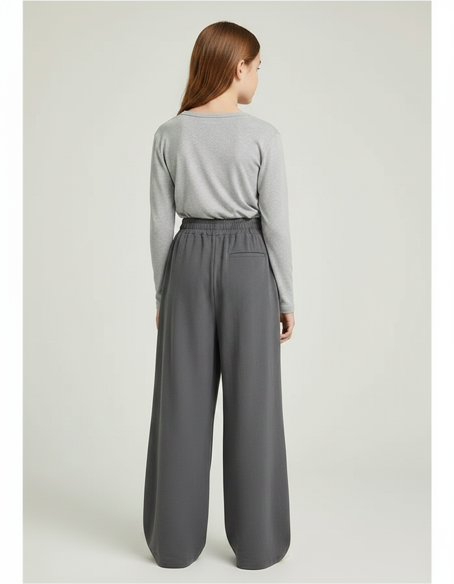 Pantalon Gris Ample Fluide Taille Haute Fille - Viscose - vue 2