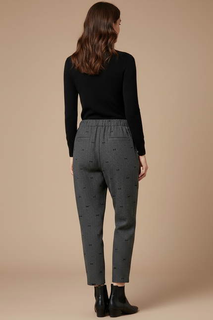 Pantalon Gris Imprimé Papillons Ample Décontracté Fluide - Laine - vue 2