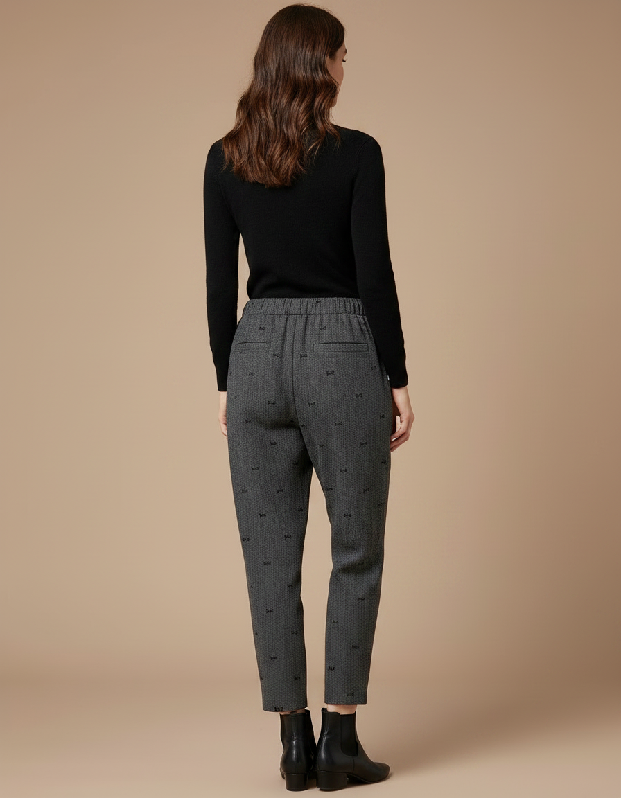 Pantalon Gris Imprimé Papillons Ample Décontracté Fluide - Laine - vue 2