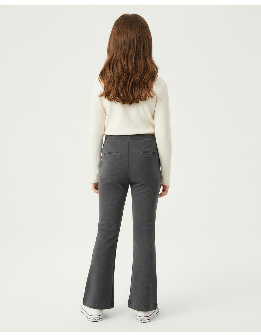 Pantalon Gris Évasé Côtelé Confortable Fille - Maille - vue 2