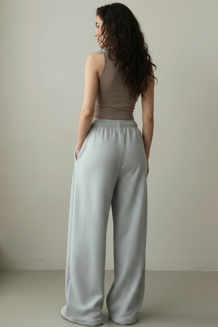 Pantalon Gris Ample Molletonné Streetwear Décontracté Femme - vue 2