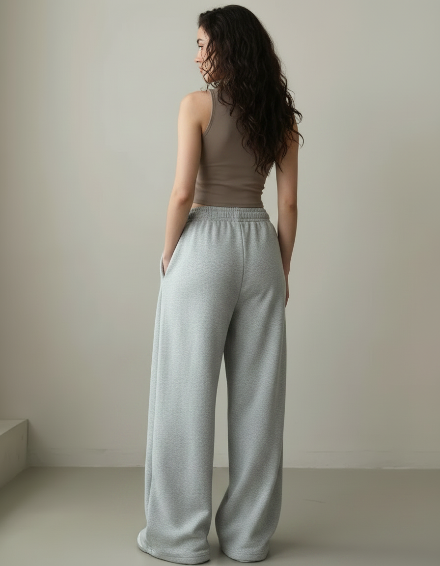 Pantalon Gris Ample Molletonné Streetwear Décontracté Femme - vue 2