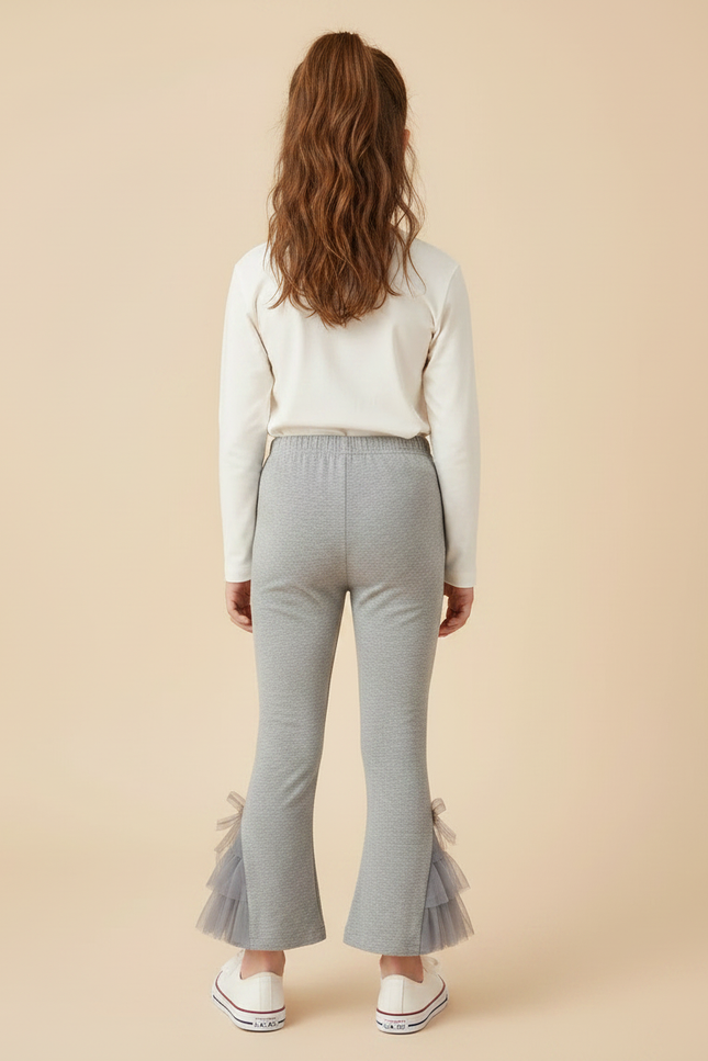Pantalon Gris Évasé Tulle Nœuds Fille Enfant - Molleton - vue 2
