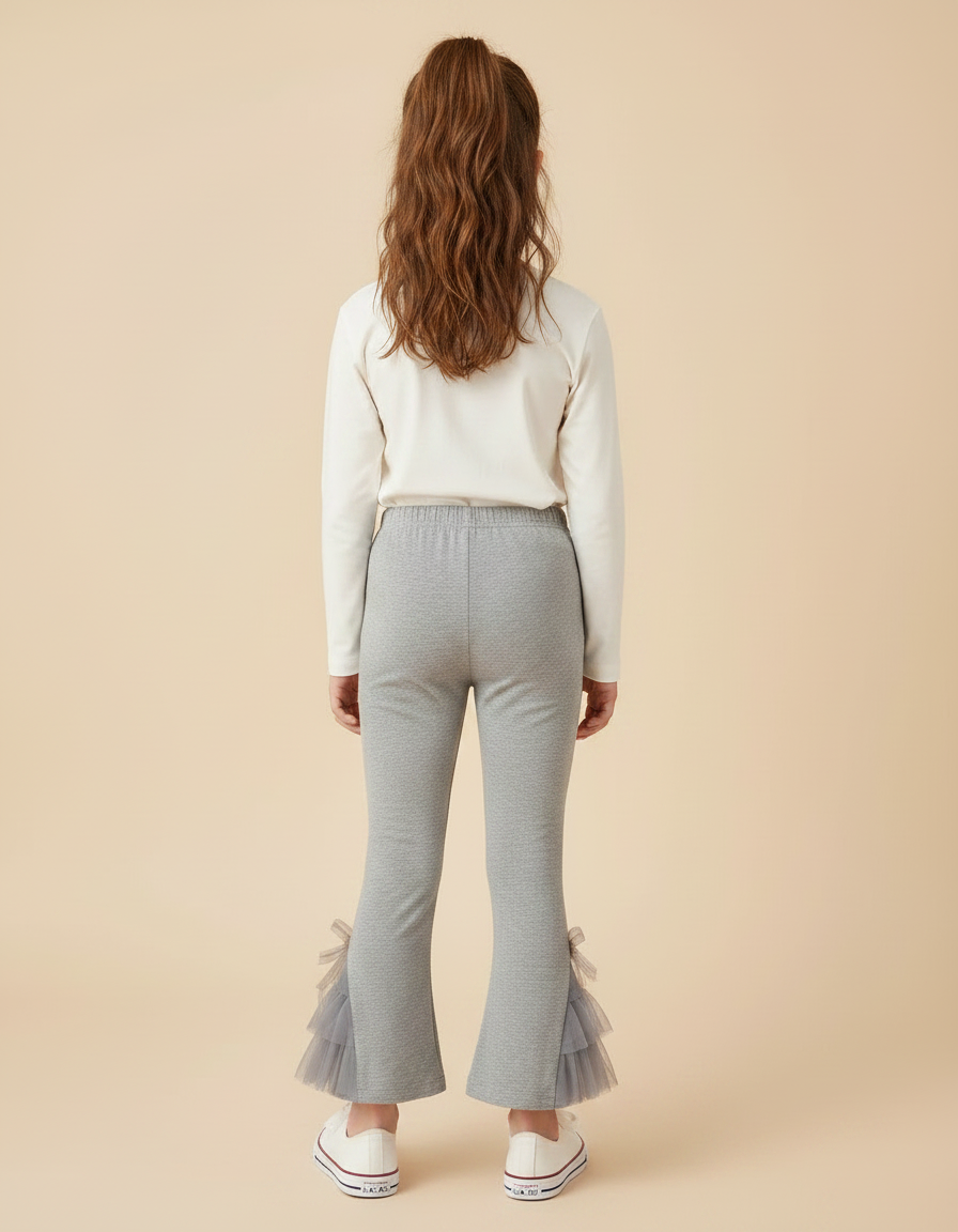 Pantalon Gris Évasé Tulle Nœuds Fille Enfant - Molleton - vue 2