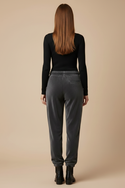 Pantalon Gris Velours Ample Décontracté Sport Femme - vue 2