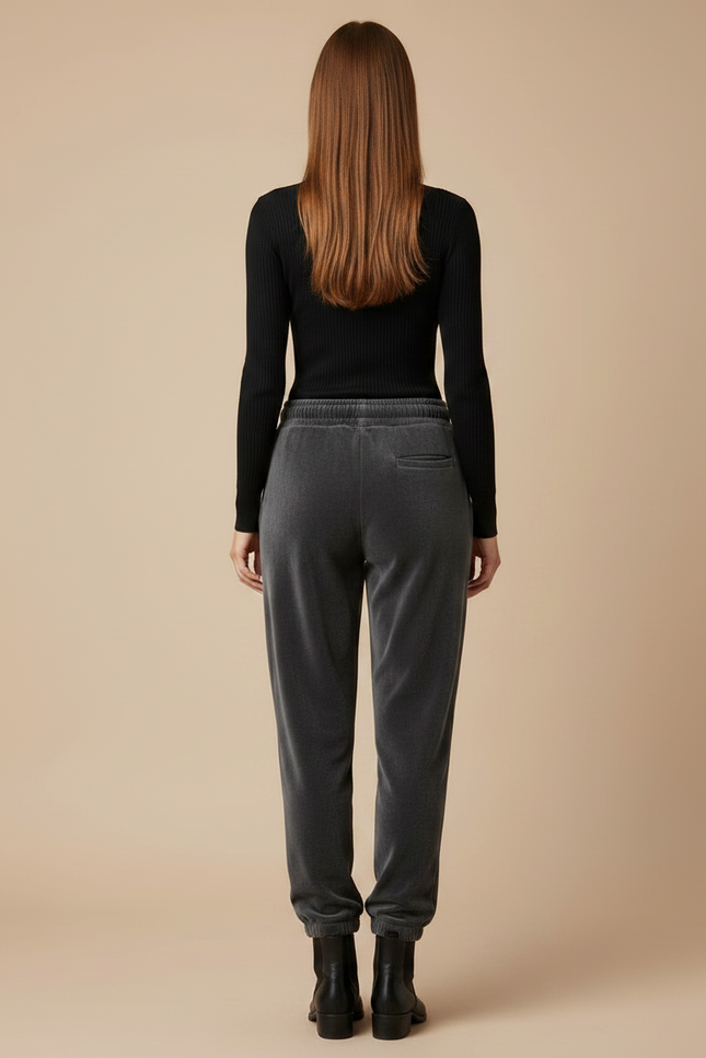 Pantalon Gris Velours Ample Décontracté Sport Femme - vue 2