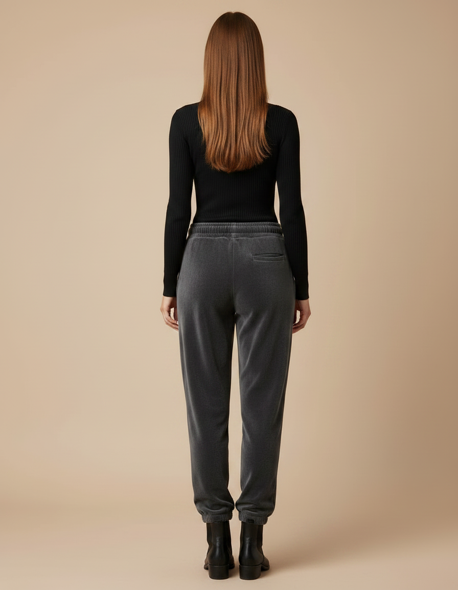 Pantalon Gris Velours Ample Décontracté Sport Femme - vue 2