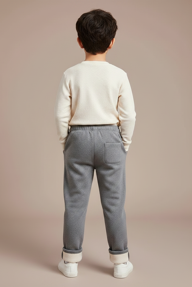 Pantalon Gris Molletonné Enfant Brodé Lapin Chaud - vue 2