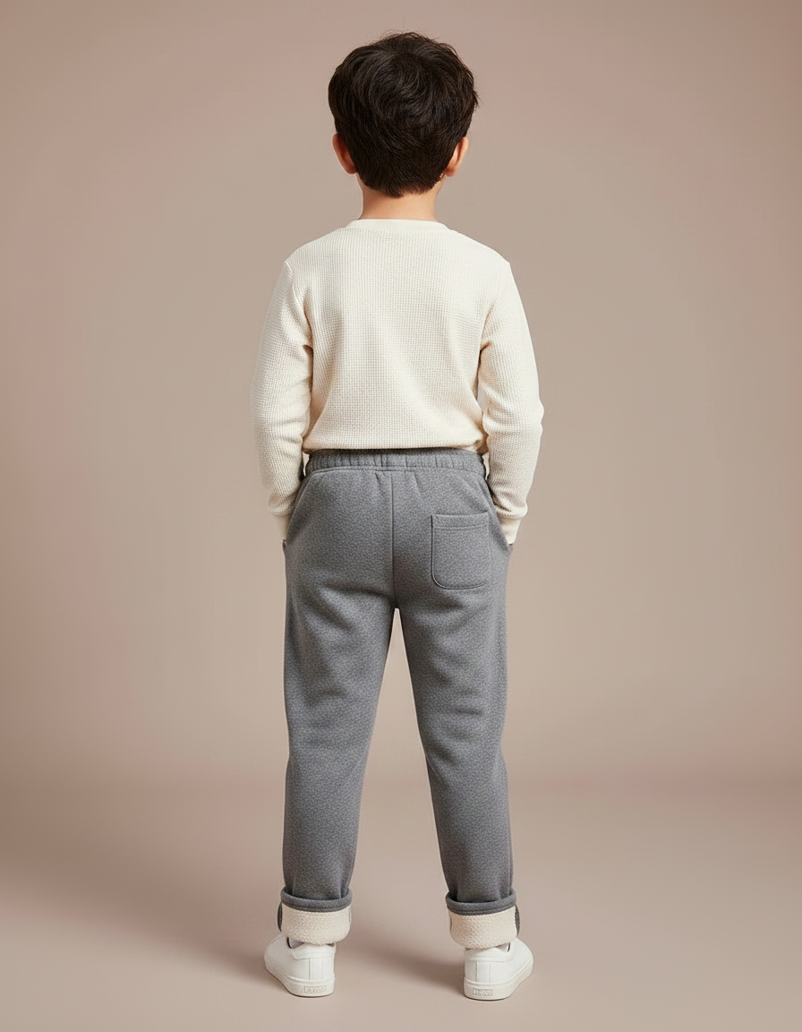 Pantalon Gris Molletonné Enfant Brodé Lapin Chaud - vue 2
