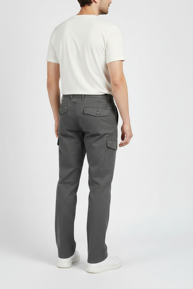 Pantalon Gris Cargo Coton Coupe Droite Décontracté Homme - vue 2