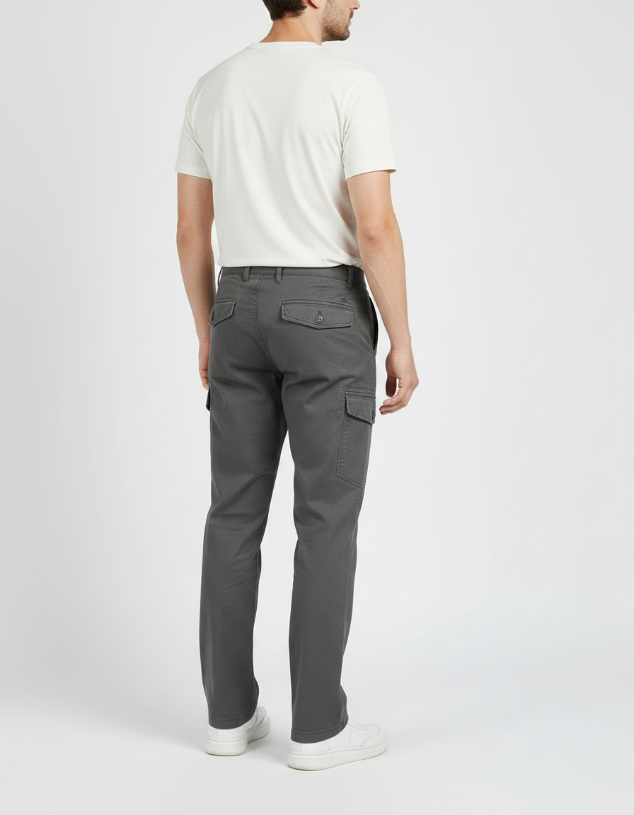Pantalon Gris Cargo Coton Coupe Droite Décontracté Homme - vue 2
