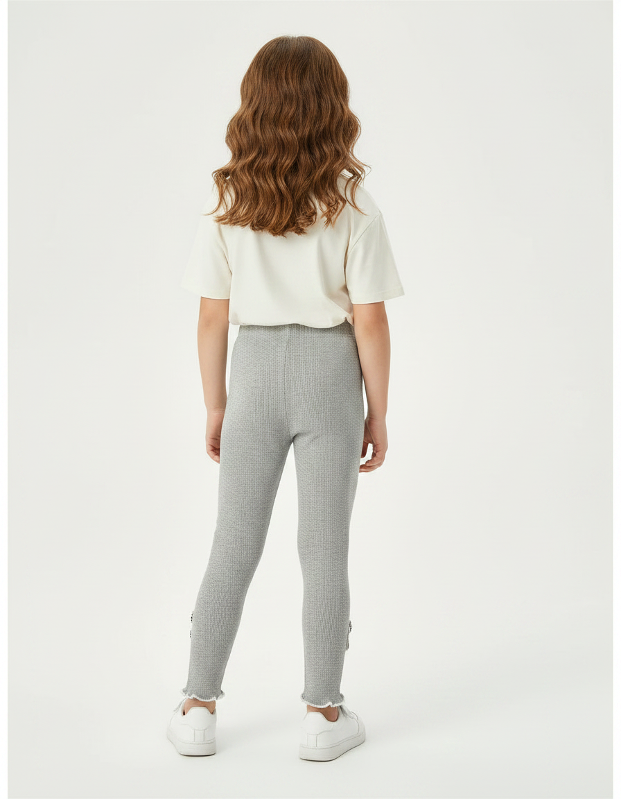 Pantalon Gris Côtelé Skinny À Fleur Enfant - Maille - vue 2
