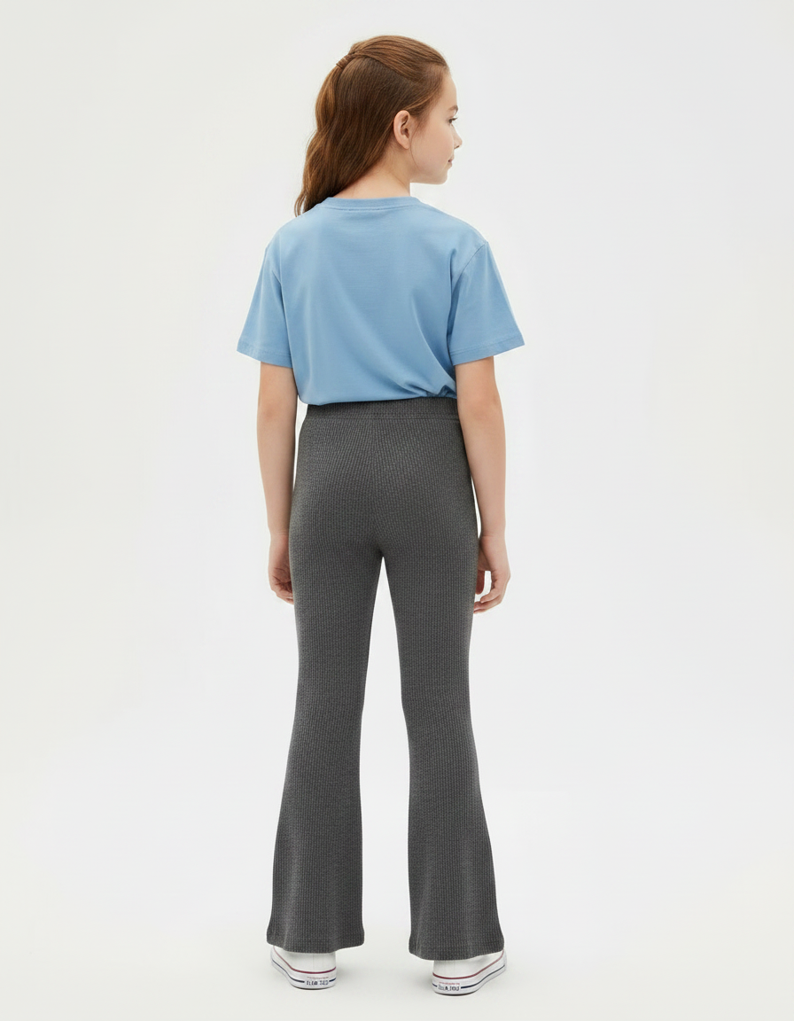 Pantalon Gris Côtelé Évasé Confortable Enfant - Cordé - vue 2
