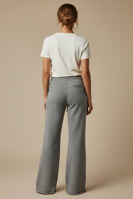 Pantalon Gris Large Molletonné Confortable Cordon Femme - vue 2