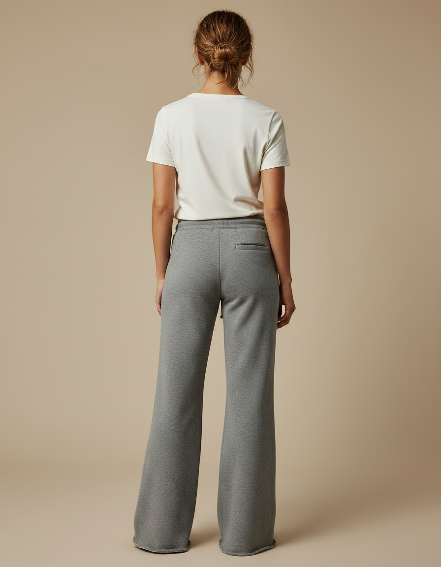 Pantalon Gris Large Molletonné Confortable Cordon Femme - vue 2