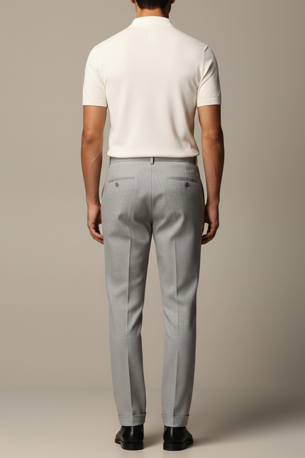Pantalon Gris Élégant Droit Texturé Homme - Laine - vue 2