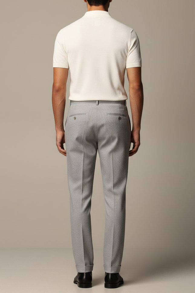 Pantalon Gris Élégant Droit Texturé Homme - Laine - vue 2