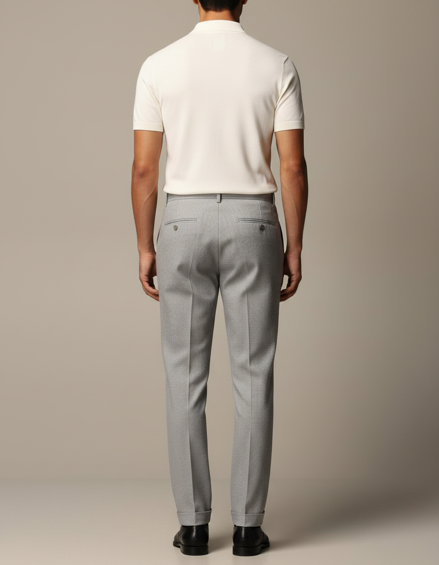 Pantalon Gris Élégant Droit Texturé Homme - Laine - vue 2