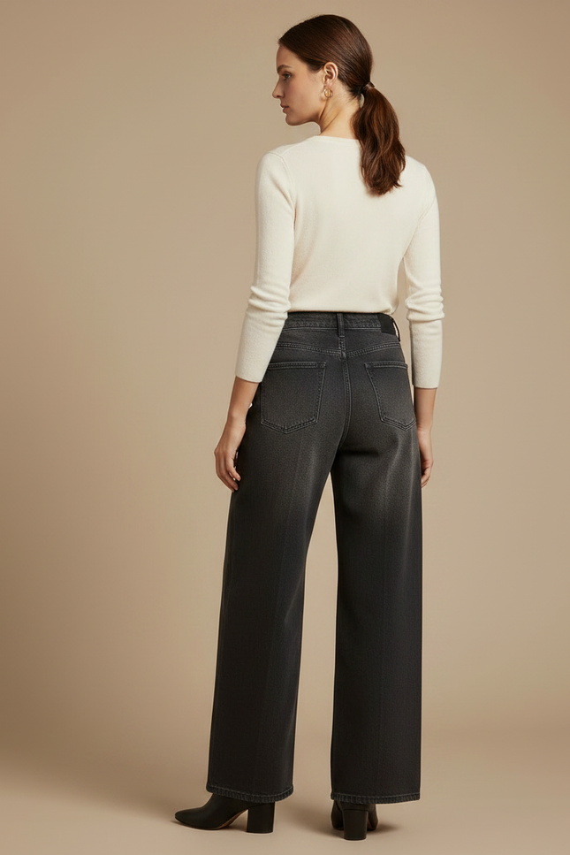 Pantalon Gris Jean Large Décontracté Taille Haute - vue 2