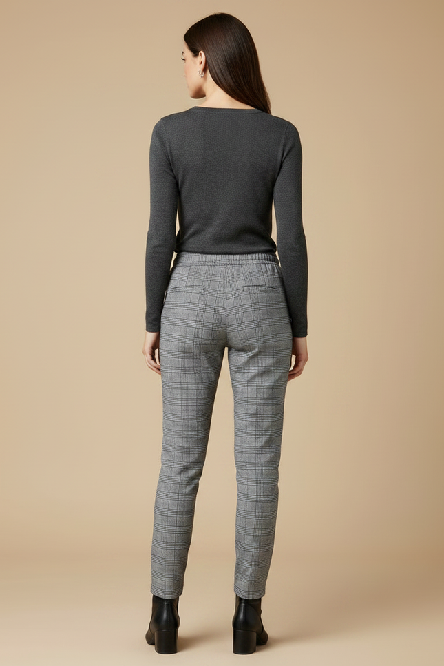Pantalon Gris À Carreaux Slim Décontracté Femme - Maille - vue 2