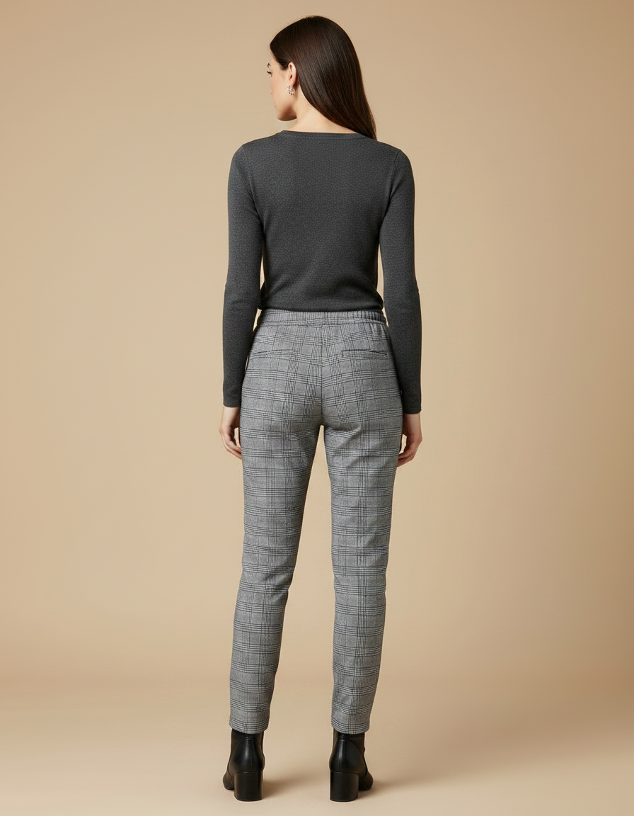 Pantalon Gris À Carreaux Slim Décontracté Femme - Maille - vue 2