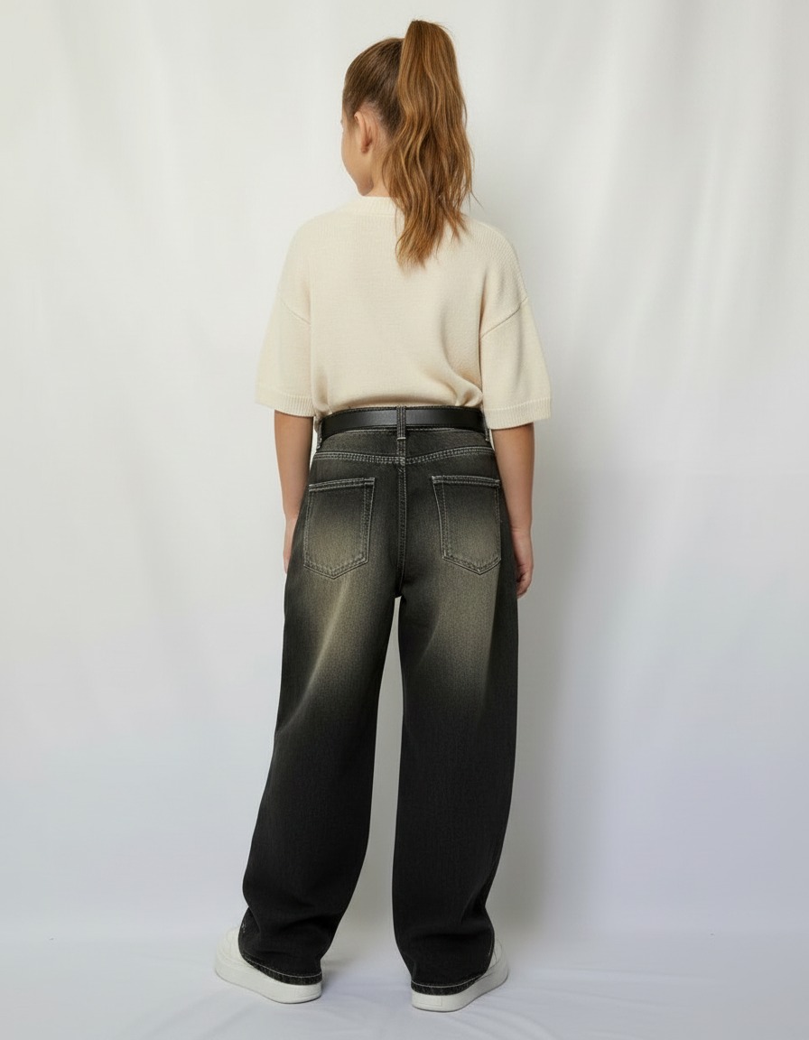 Pantalon Gris Large Décontracté Délavé Unisexe - Jean - vue 2
