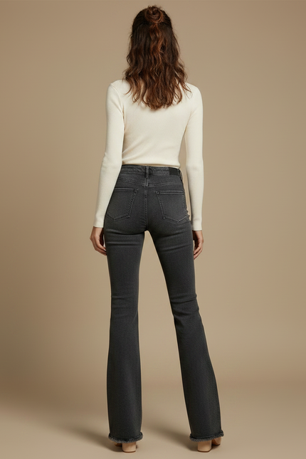 Pantalon Gris Évasé Taille Haute Denim Femme - Jean - vue 2