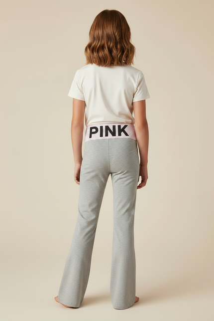 Pantalon Gris Évasé Confortable Sport Ceinture Rose - Molleton - vue 2