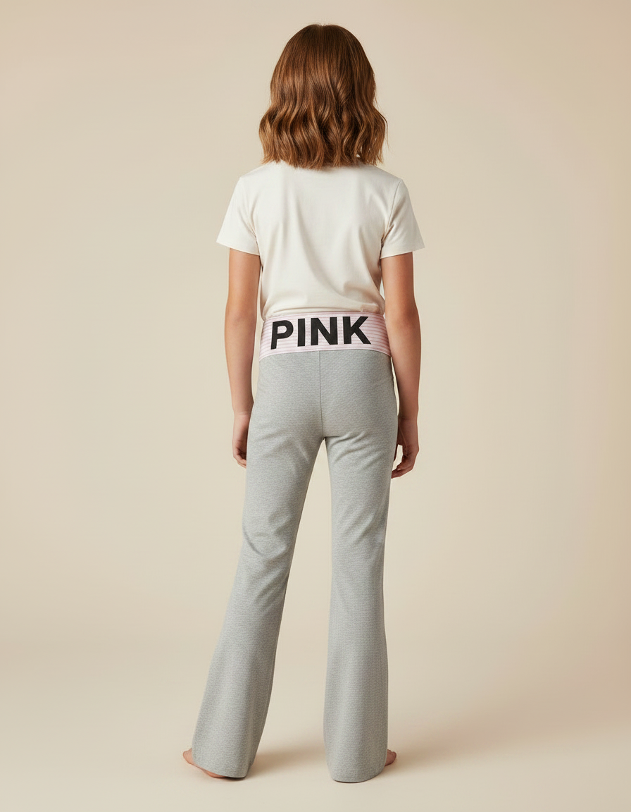 Pantalon Gris Évasé Confortable Sport Ceinture Rose - Molleton - vue 2