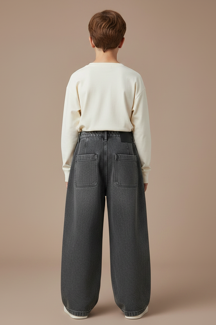 Pantalon Gris Denim Ample Cargo Enfant Garçon - Jean - vue 2