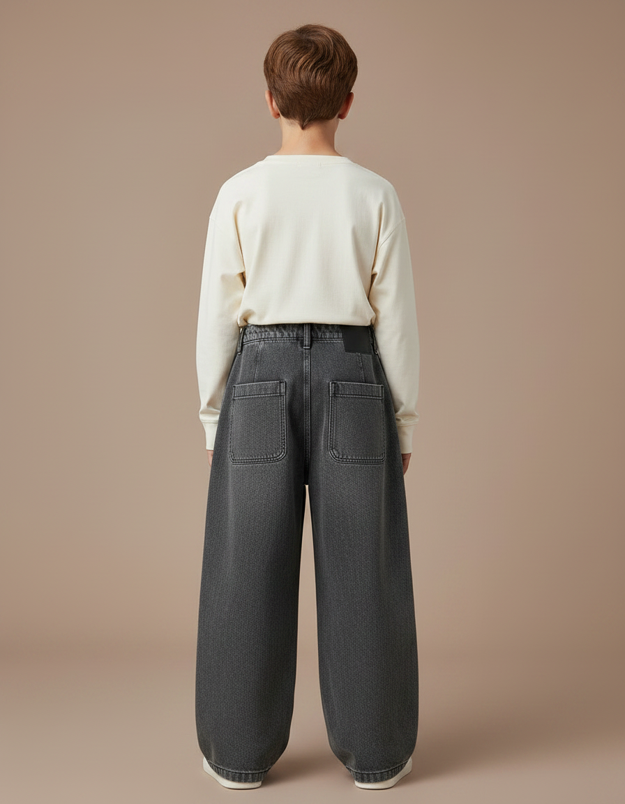 Pantalon Gris Denim Ample Cargo Enfant Garçon - Jean - vue 2