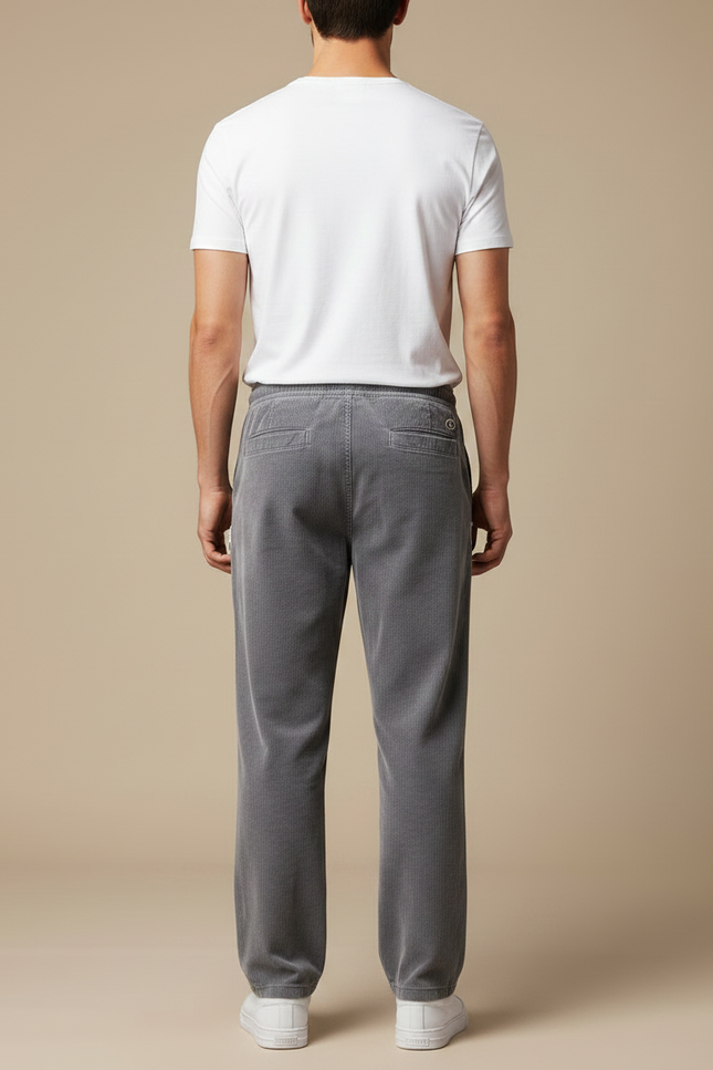 Pantalon Gris Côtelé Droit Ample Décontracté Homme - Cordé - vue 2
