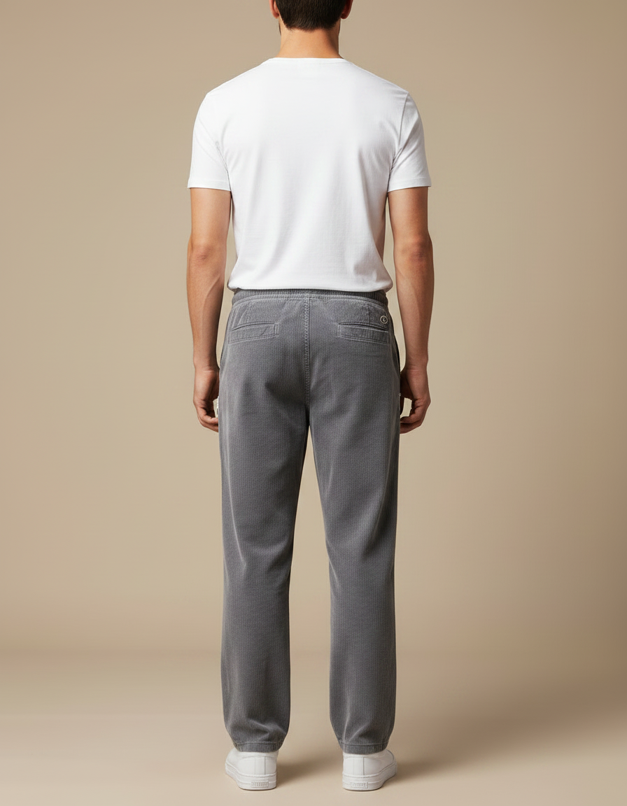Pantalon Gris Côtelé Droit Ample Décontracté Homme - Cordé - vue 2