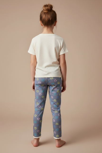 Pantalon Gris Legging Cœurs Colorés Dentelle Fille - Maille - vue 2