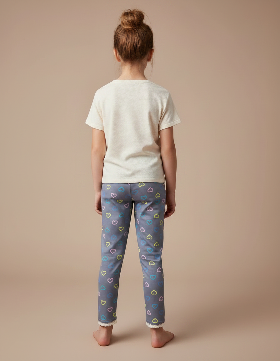 Pantalon Gris Legging Cœurs Colorés Dentelle Fille - Maille - vue 2