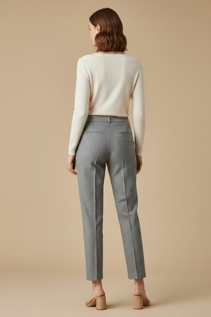 Pantalon Gris Droit Élégant Taille Haute Femme - Tweed - vue 2
