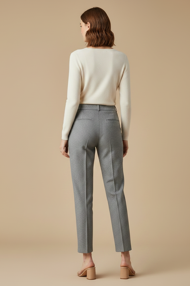 Pantalon Gris Droit Élégant Taille Haute Femme - Tweed - vue 2