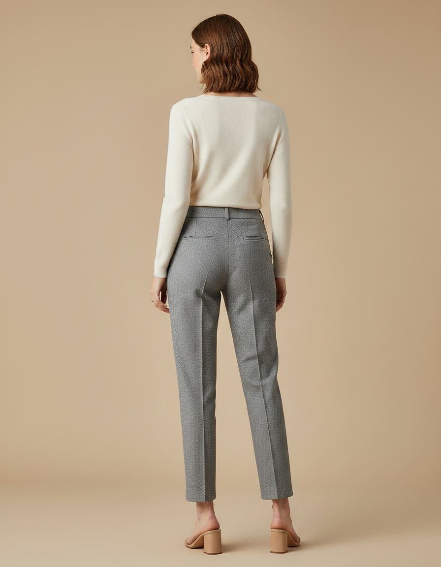Pantalon Gris Droit Élégant Taille Haute Femme - Tweed - vue 2