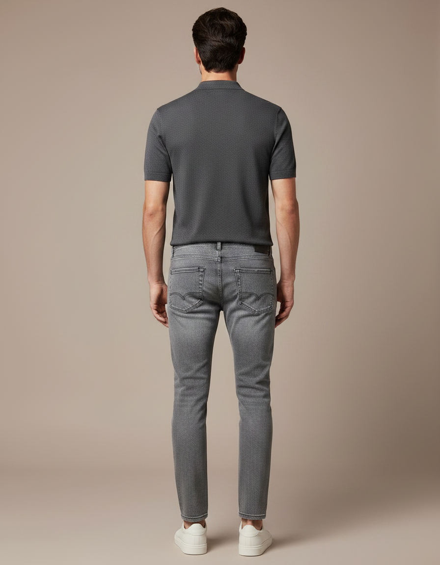Pantalon Gris Slim Denim Décontracté Homme Tendance - Jean - vue 2