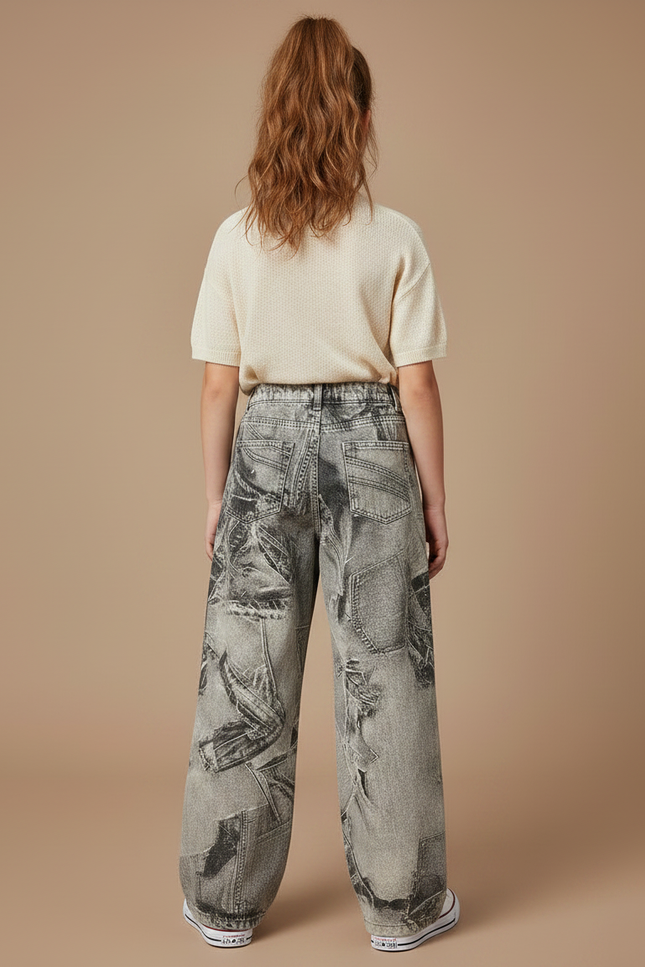 Pantalon Gris Large Imprimé Newspaper Denim Fille - Jean - vue 2